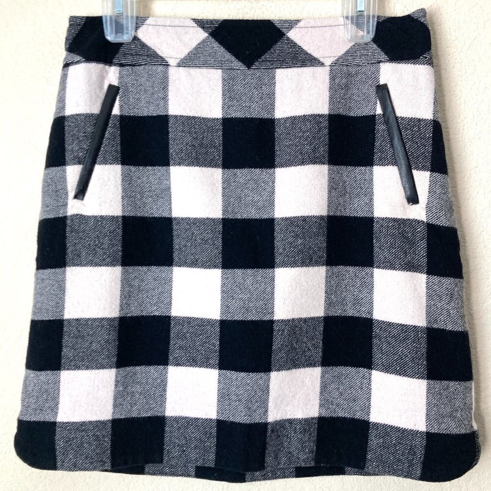 Talbots Wool Blend Buffalo Check Faux-Leather Trim Skirt
